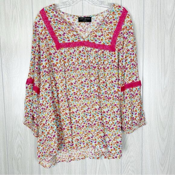 Lane Bryant Tops - Lane Bryant | floral Lace Trim Peasant Blouse Size 22/24